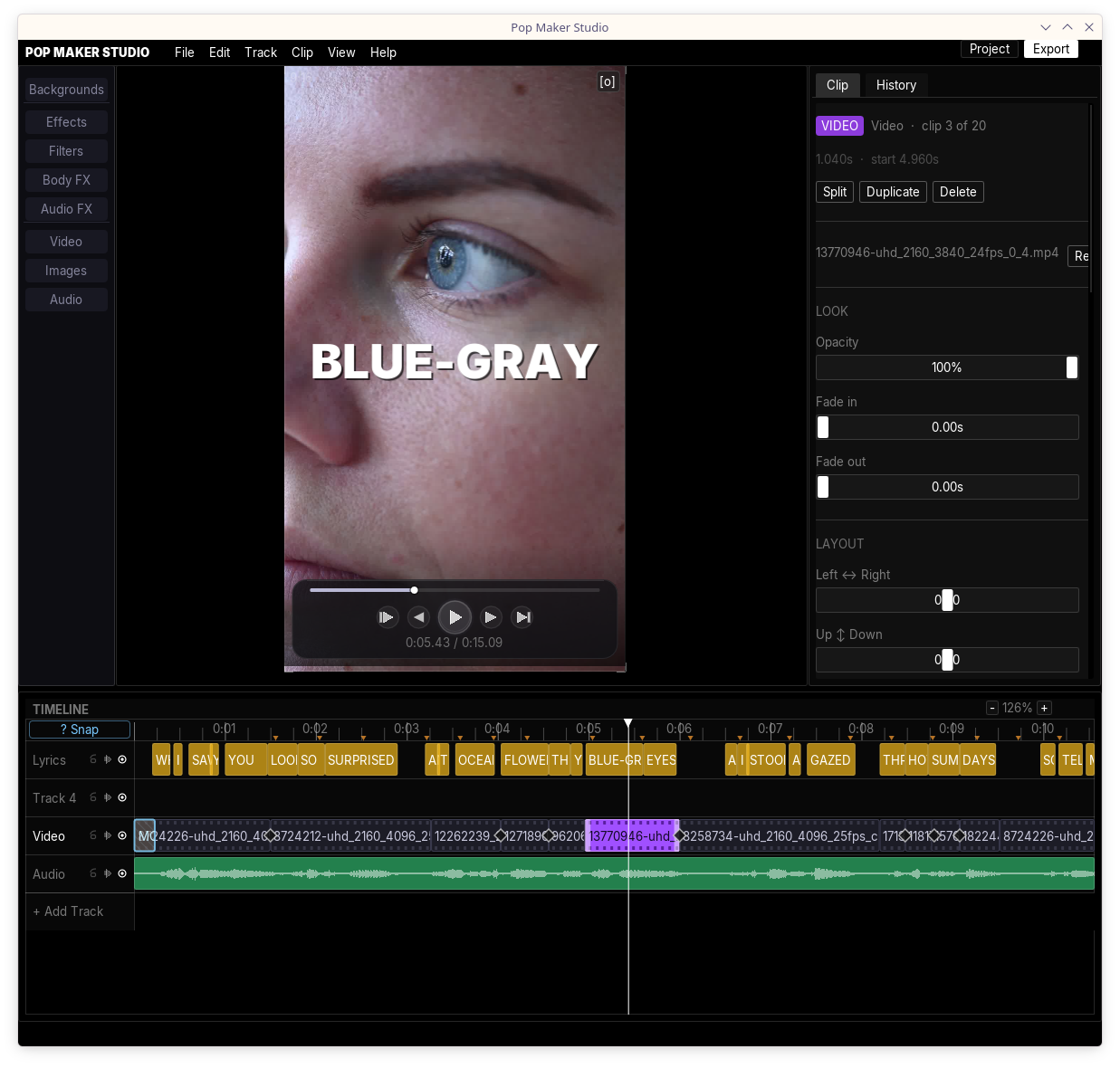 BLUE-GRAY lyric on eye close-up