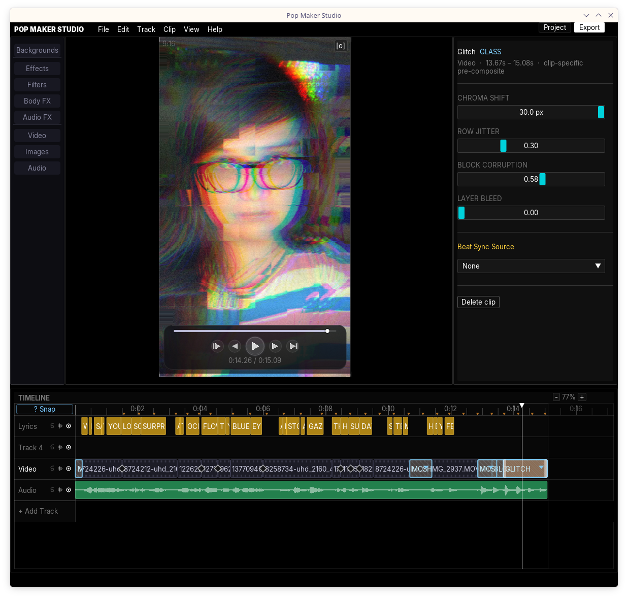 Glitch effect with timeline