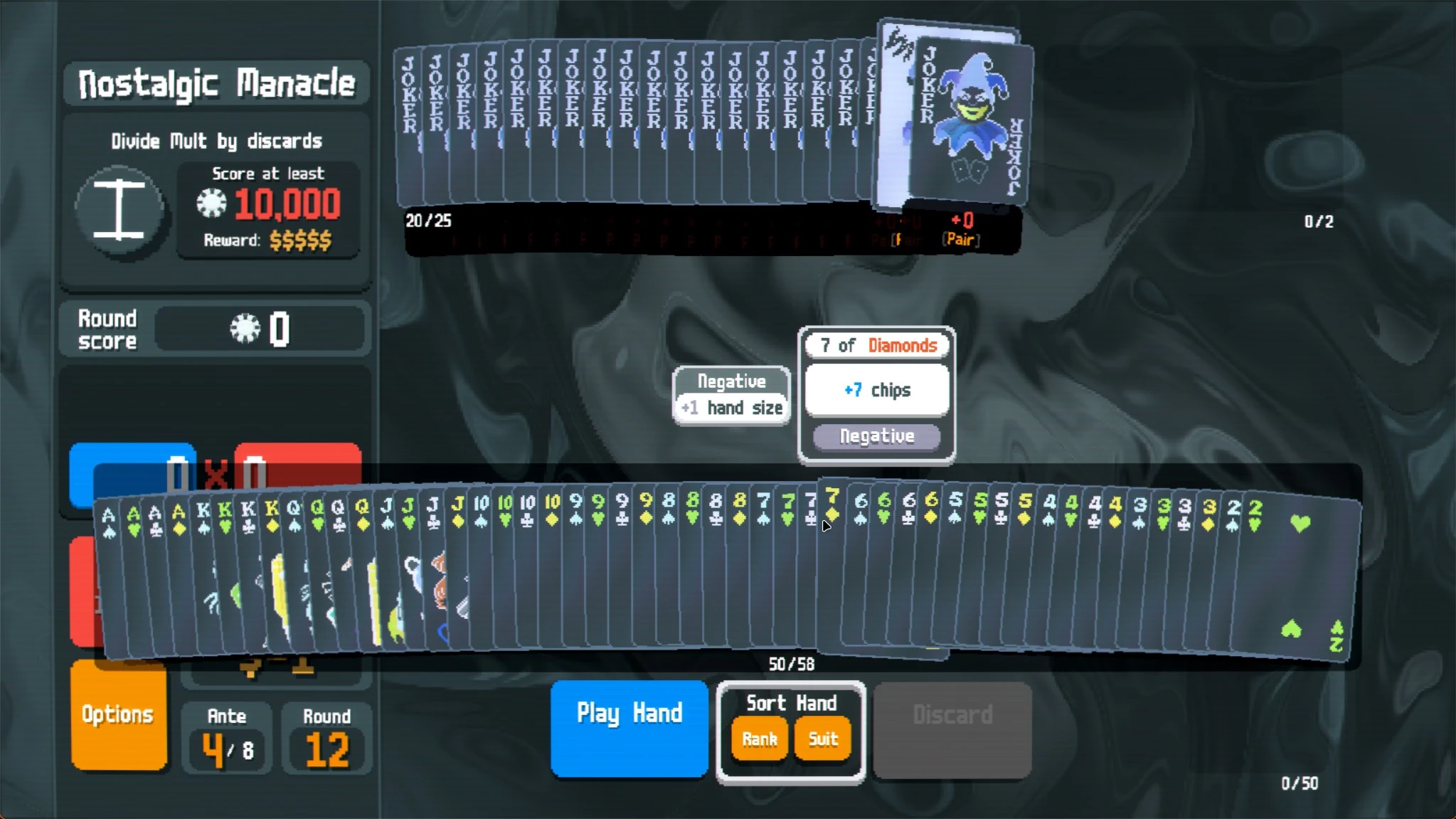 Cards widened across the hand area