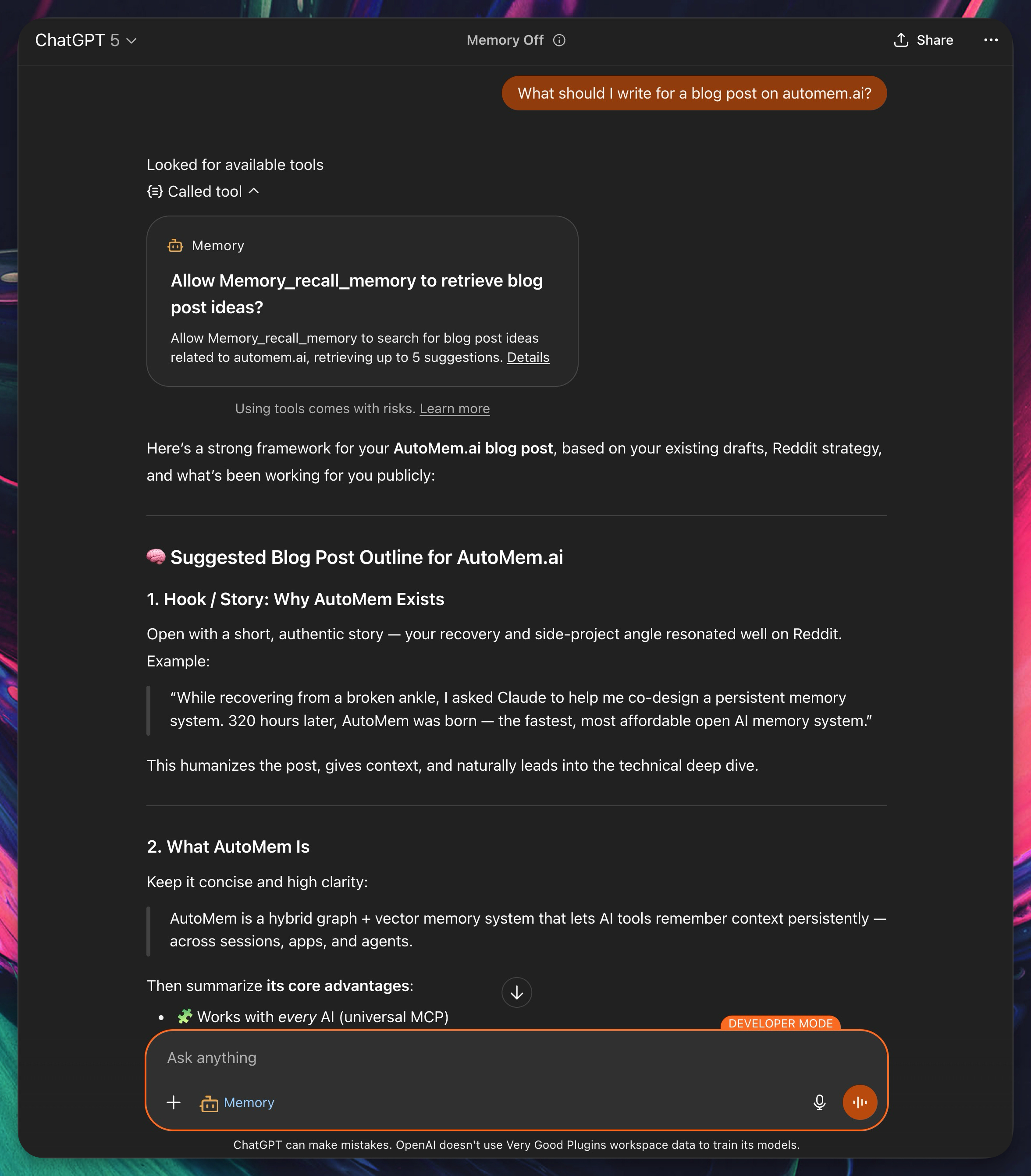 ChatGPT with AutoMem Memories