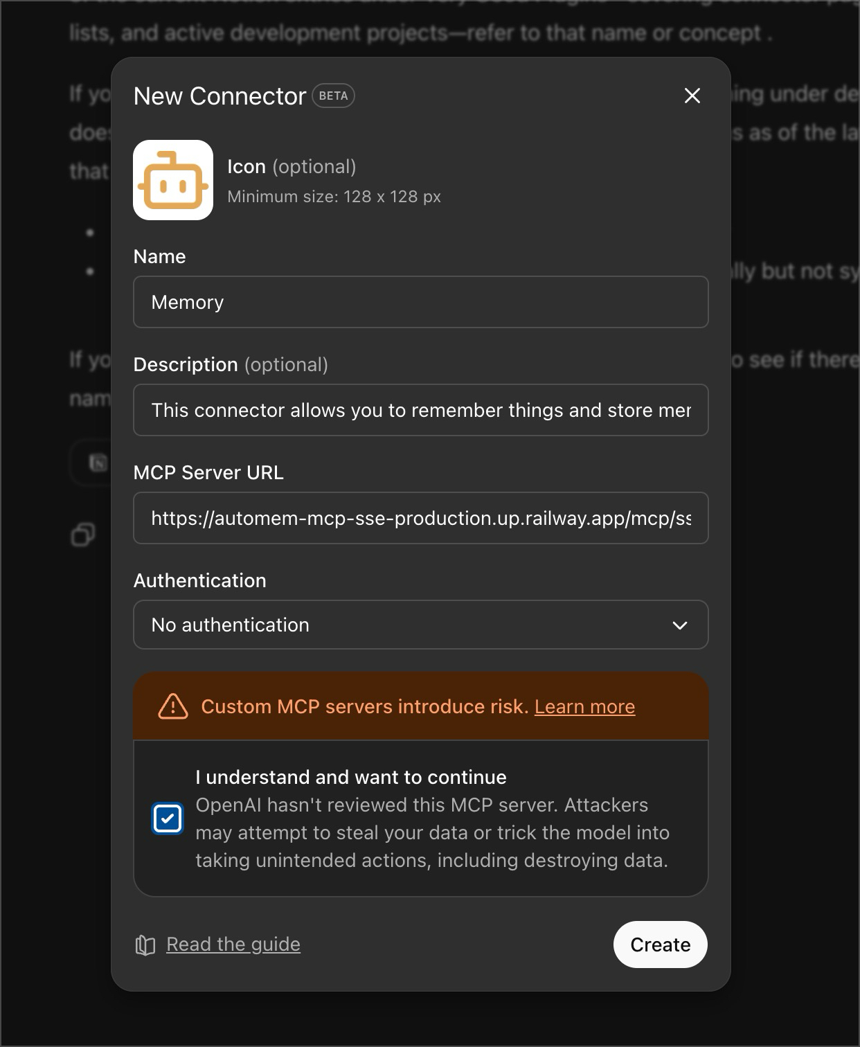 ChatGPT Developer Mode – Connector Config