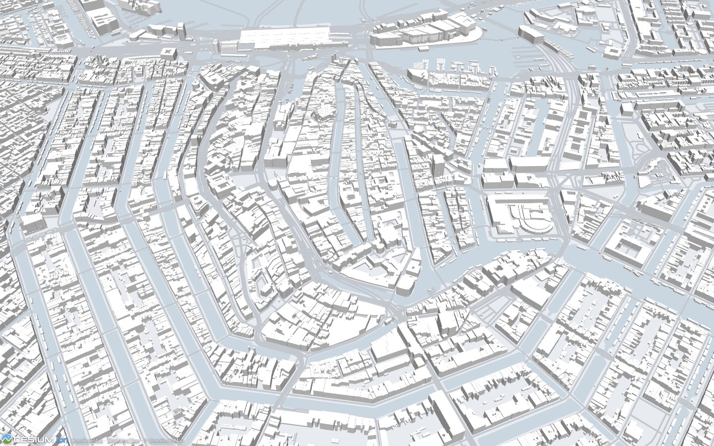 Extruded buildings and canals in Amsterdam