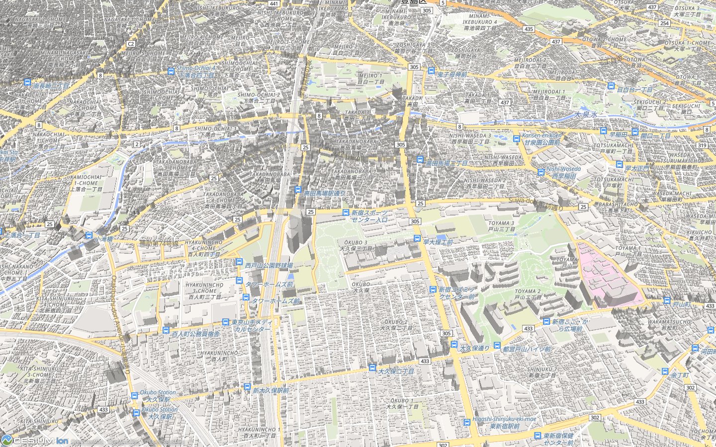 Tokyo city map rendered in Cesium 3D