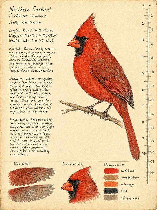 Northern Cardinal scientific field-journal plate