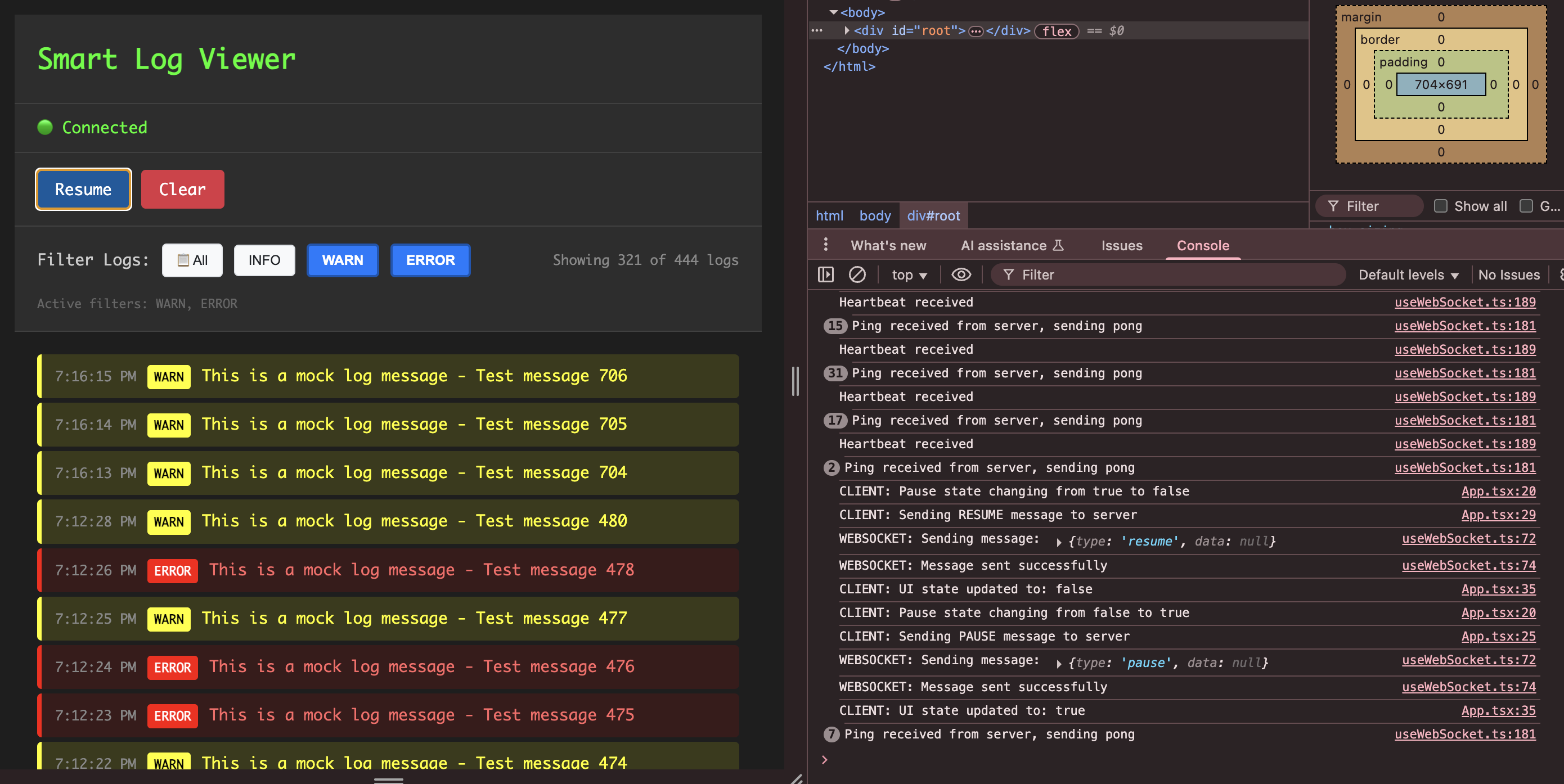 Smart Log Viewer: heartbeat ping/pong
