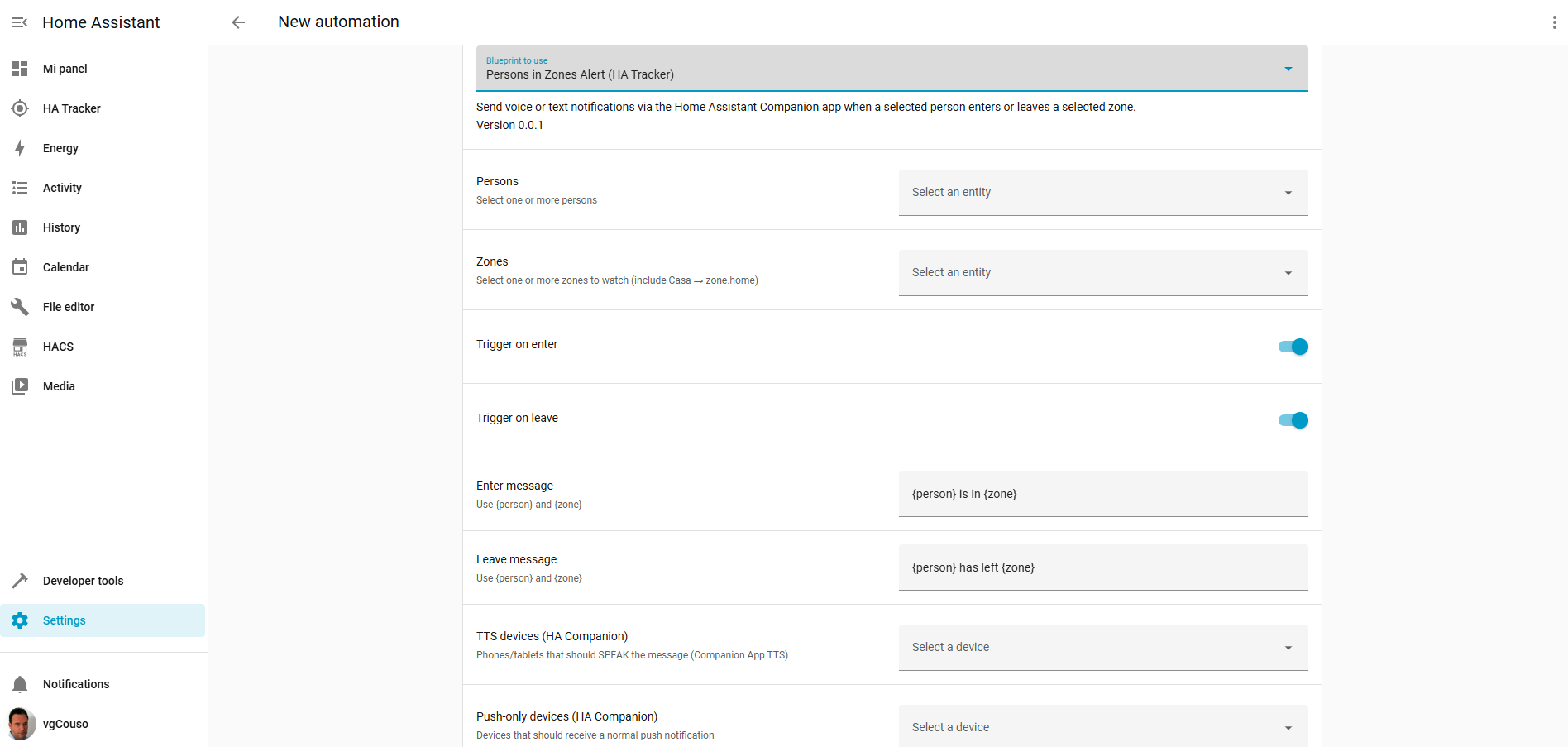 Automations screen