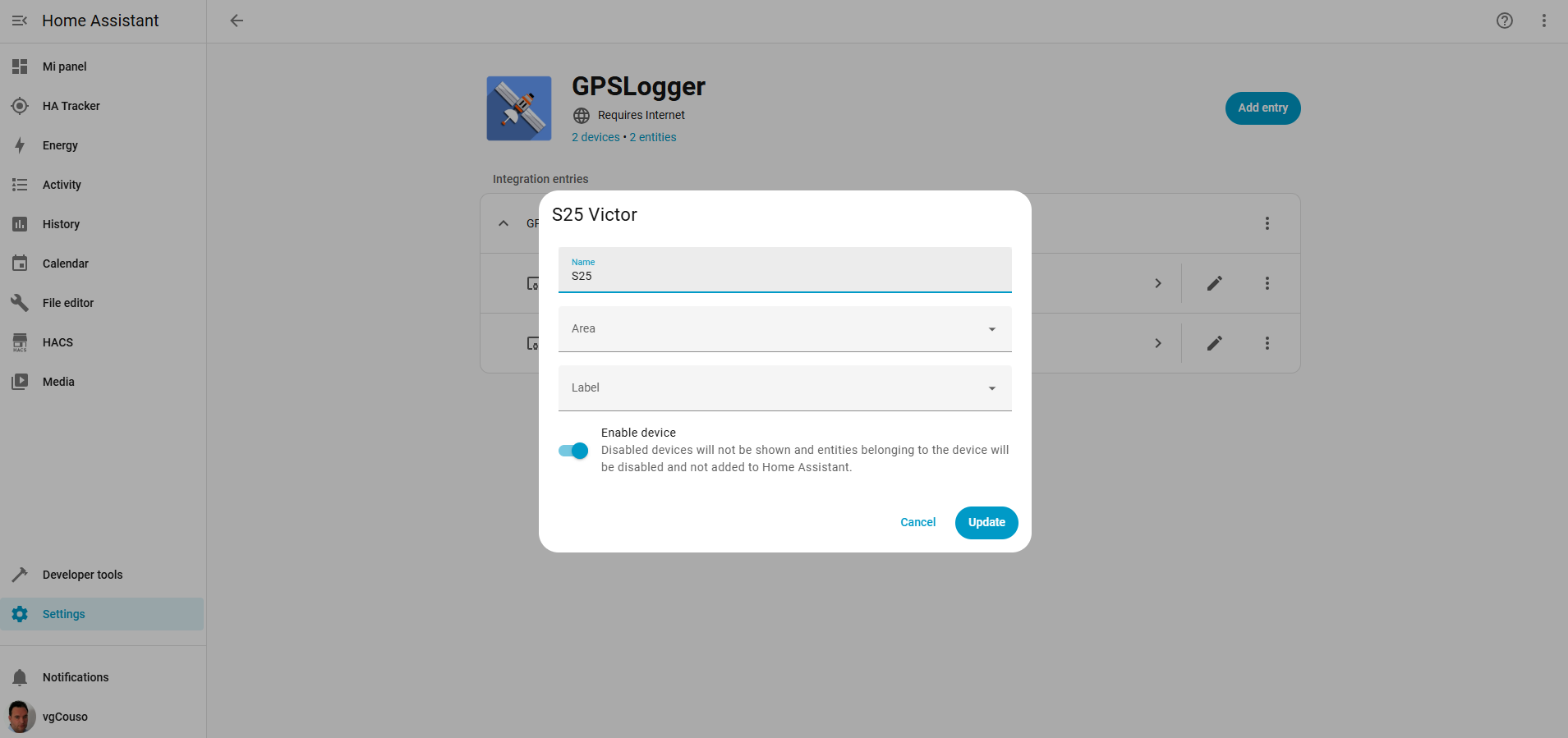 Change name screen