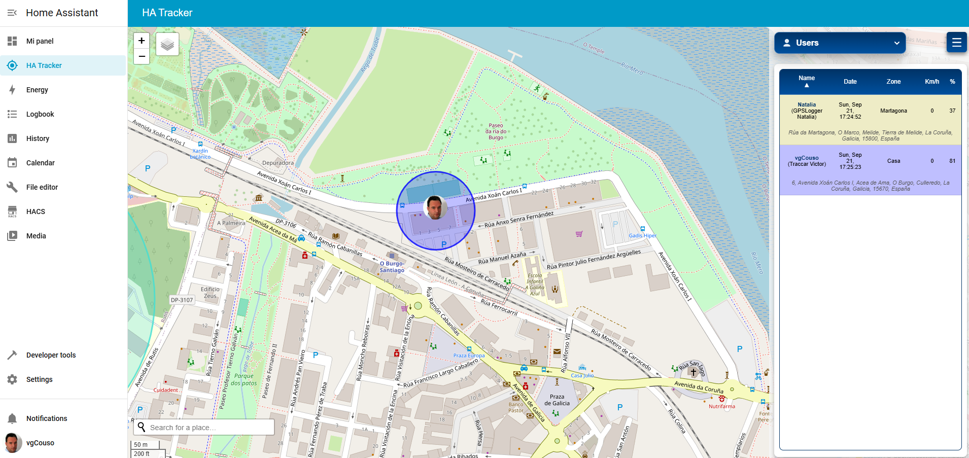 HA Tracker users screen