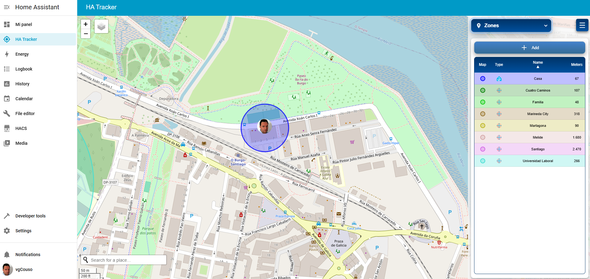 HA Tracker zones screen