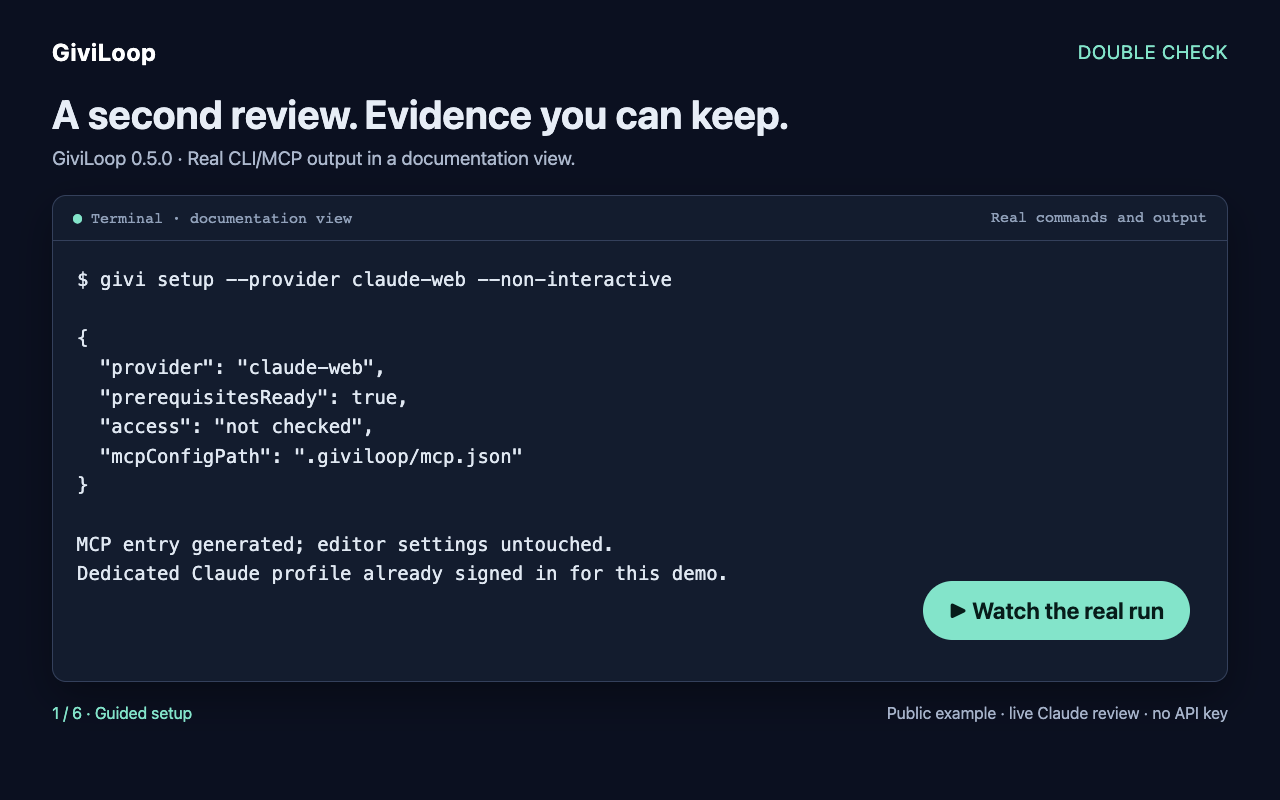 Watch setup, review and evidence