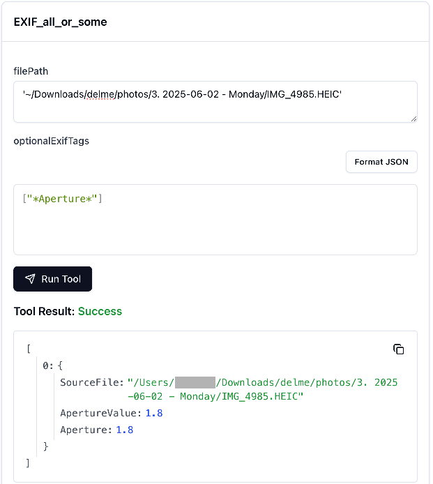MCP Inspector: tool call