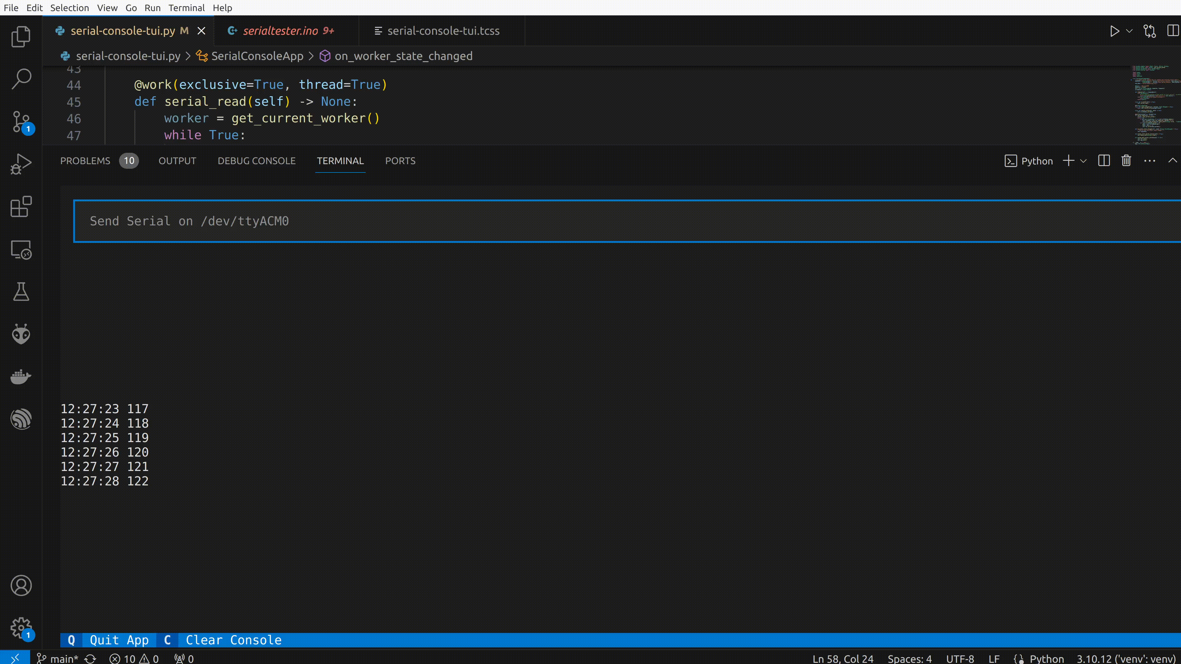 serial console for reading and writing