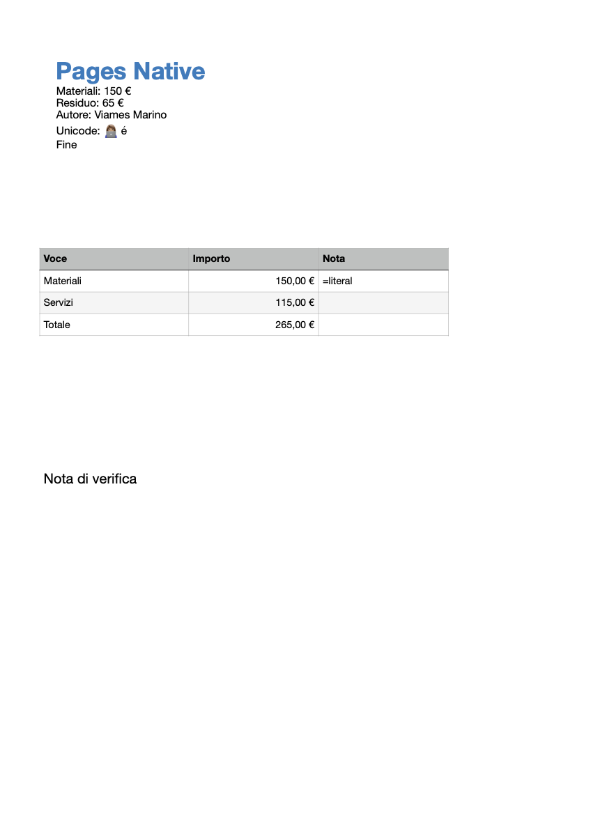 A native Pages report produced by the acceptance test