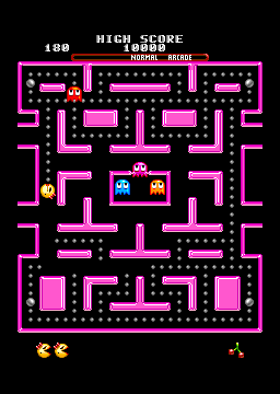 Arcade maze shown whole in the full-maze view