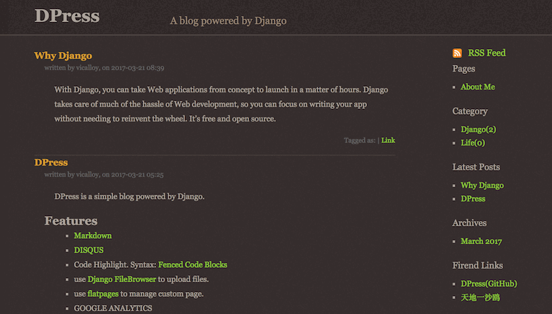 GitHub - vicalloy/DPress: A simple blog powered by Django