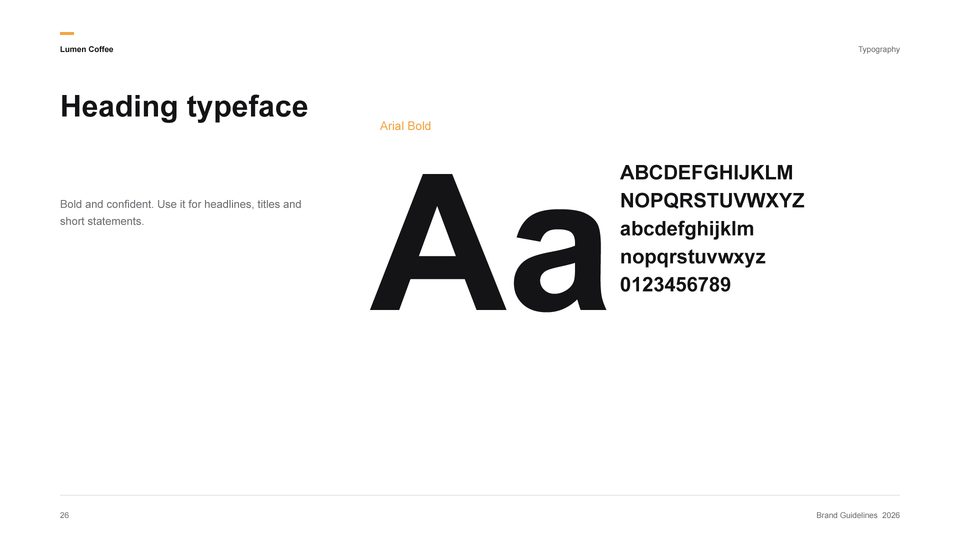 Brand typography page with heading typeface