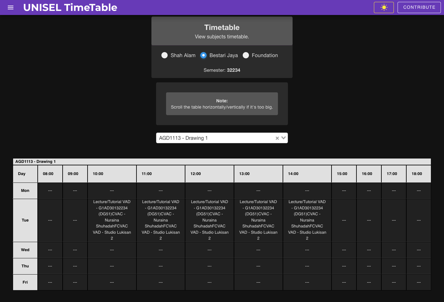 UNISEL Timetable