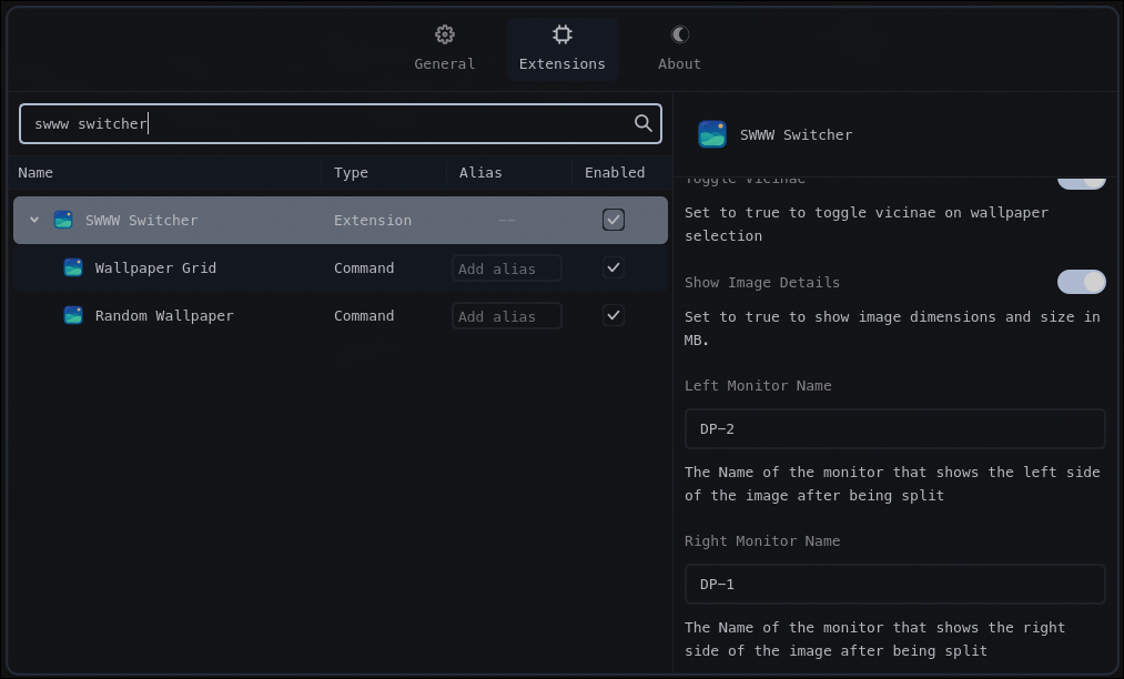AWWW Switcher split image settings