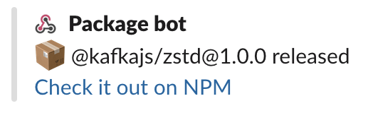 Picture of a Slack message sent from the bot