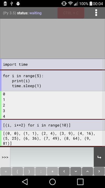 Example Pyonic interpreter use