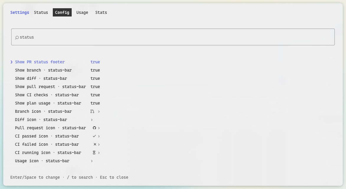The mod's options in /config: a switch per section and a field per icon