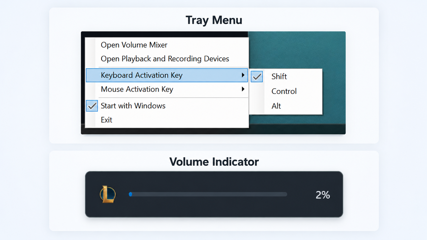 Voolime tray menu and volume flyout