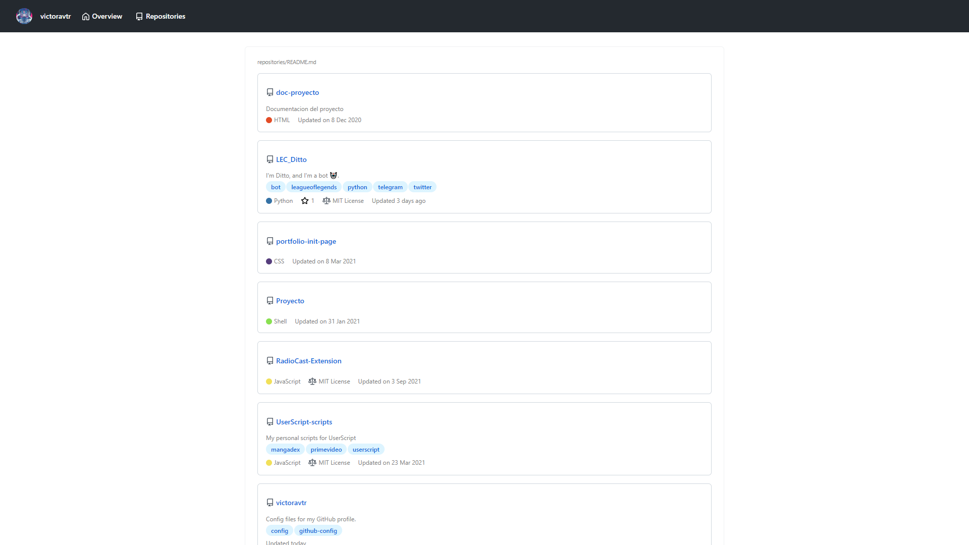 Repositories page
