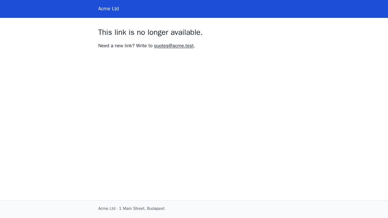 A revoked link: the branded 410 page with the contact address