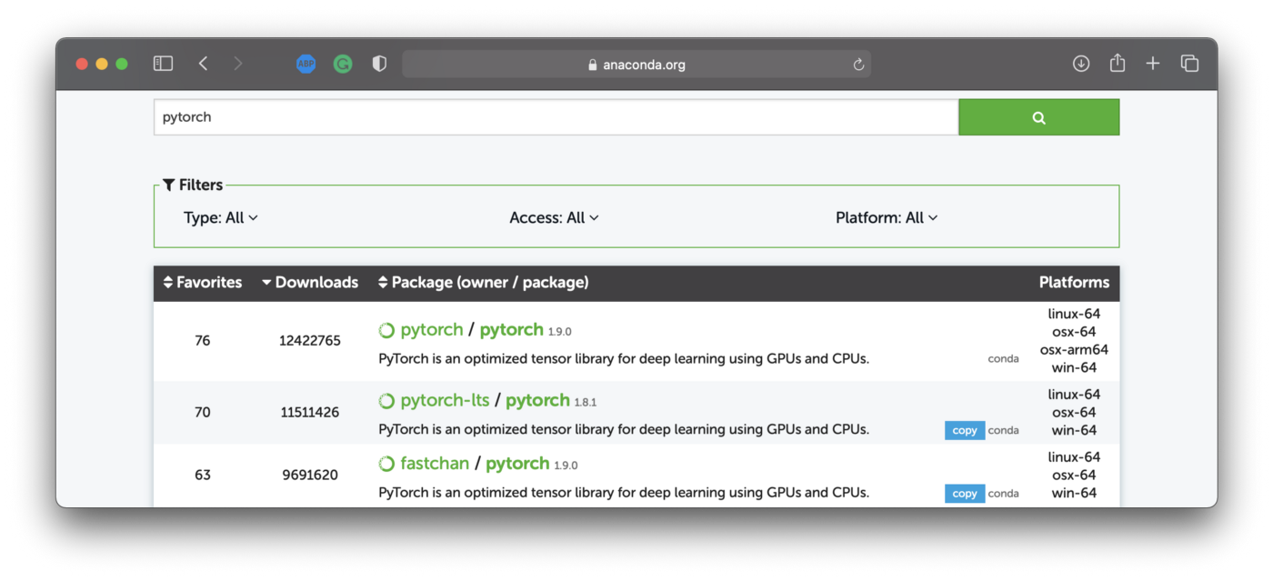 Image 2 — PyTorch package on Anaconda