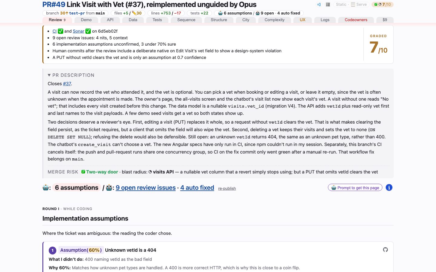 Link Visit with Vet (#37), reimplemented unguided by Opus — the Review tab of the demo page