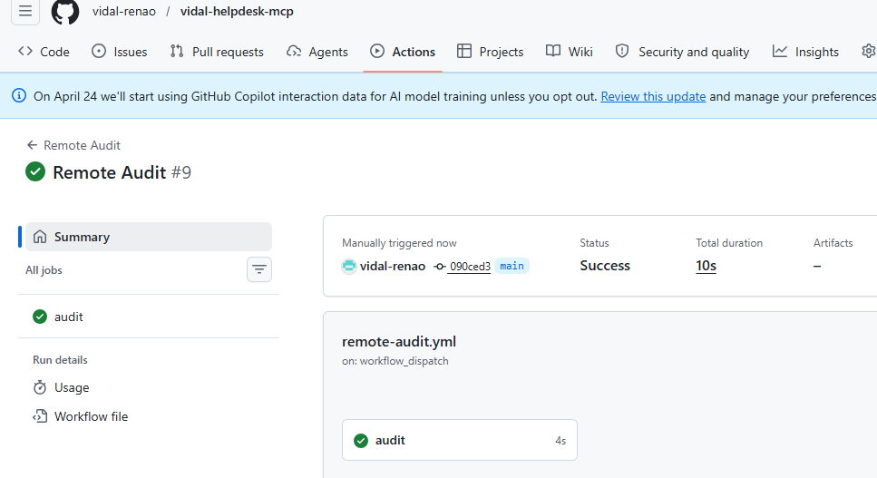 GitHub Actions Remote Audit #8 — Success 8s