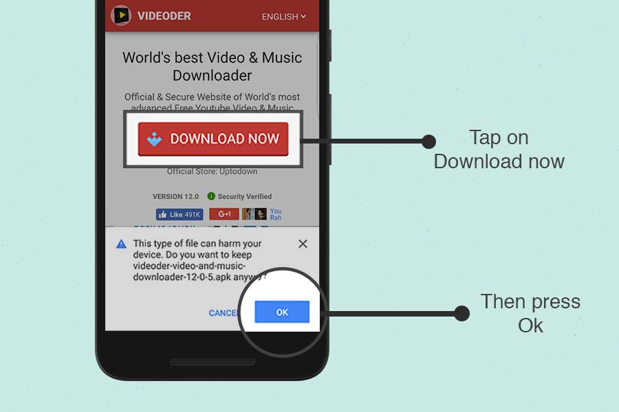  "Download Videoder now" ടാപ്പ് ചെയ്യുക