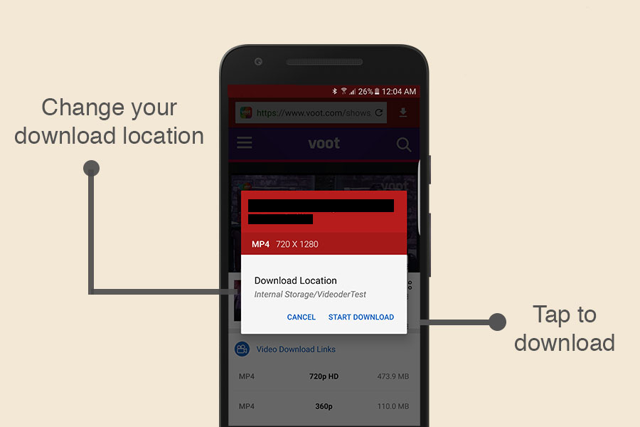 Select your download location and download Voot videos