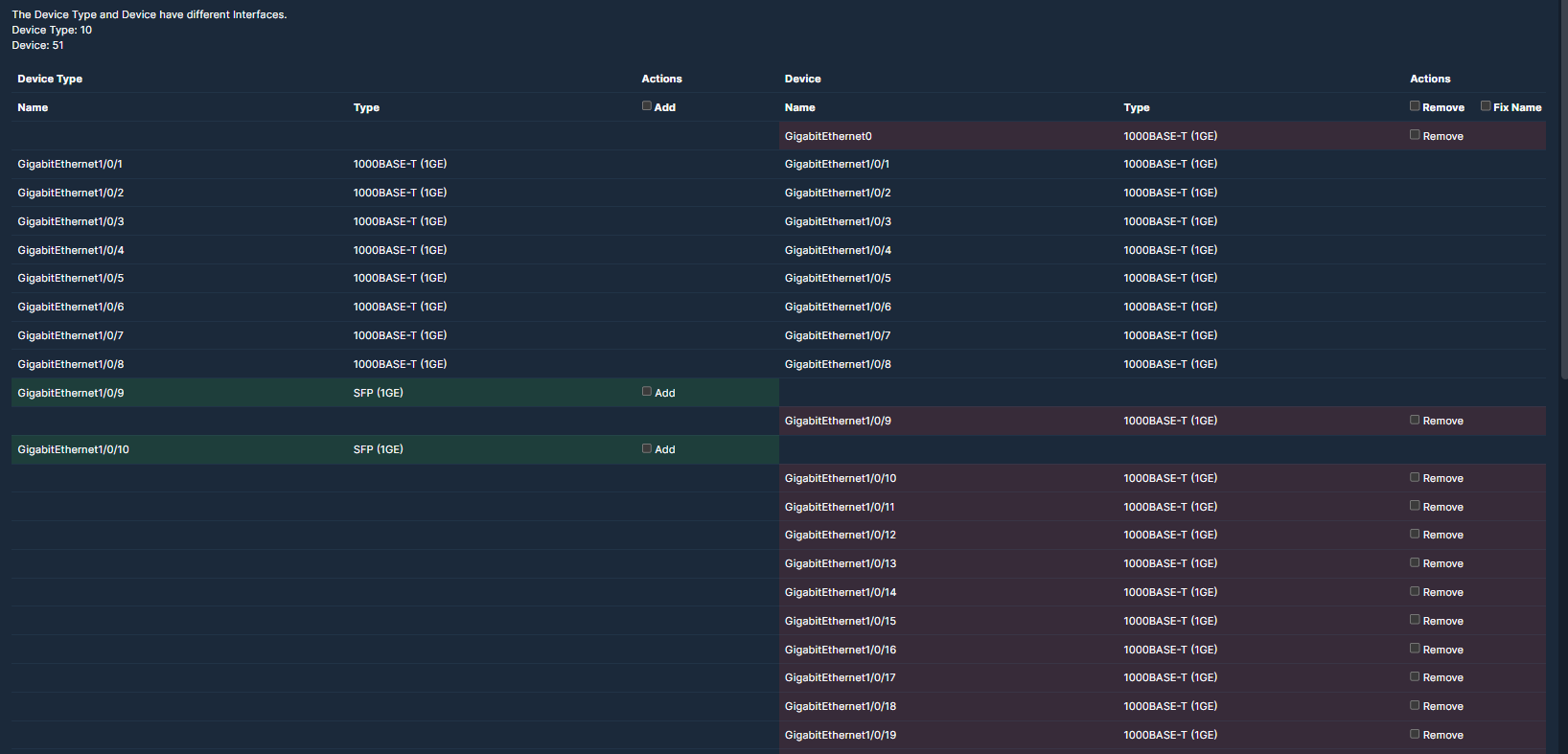 Interface comparison