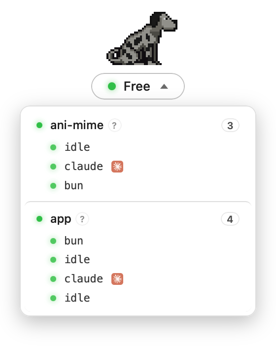 Session list dropdown grouped by project