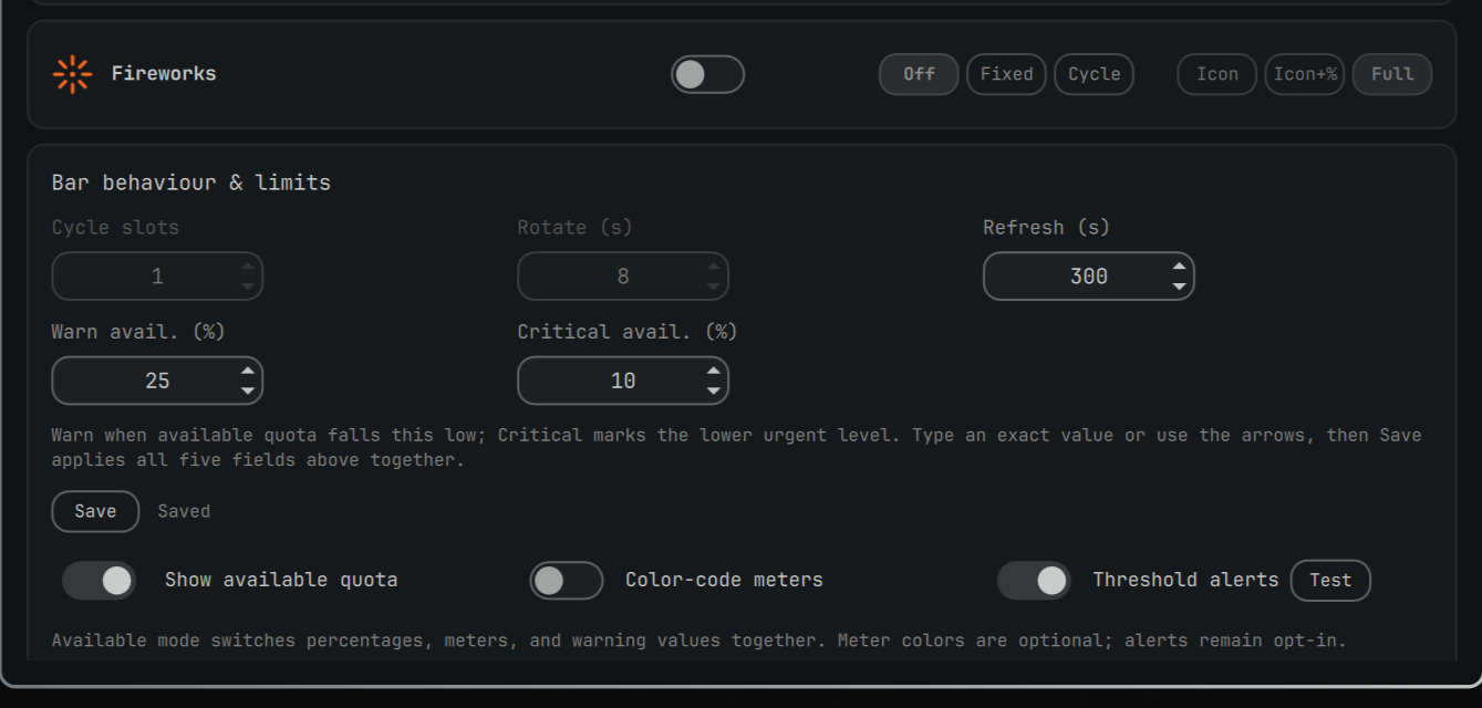 Available quota mode in Settings