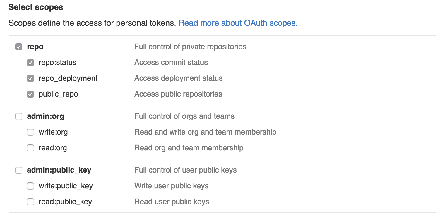 GitHub token settings