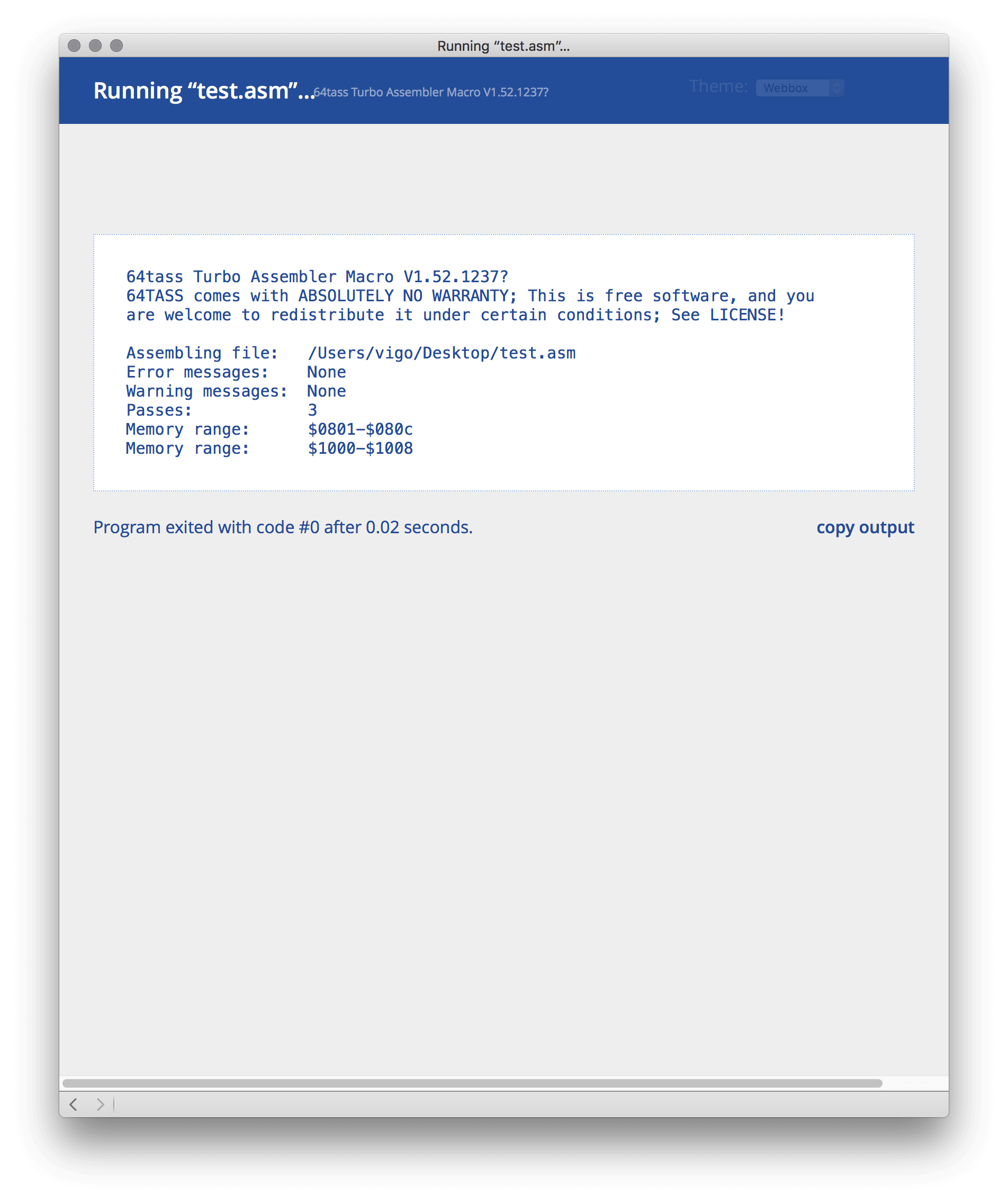 Example runner output