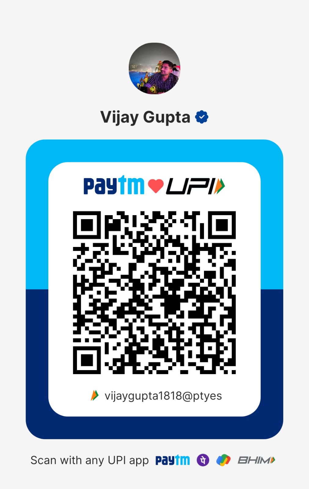 UPI QR code — scan to support Vijay Gupta