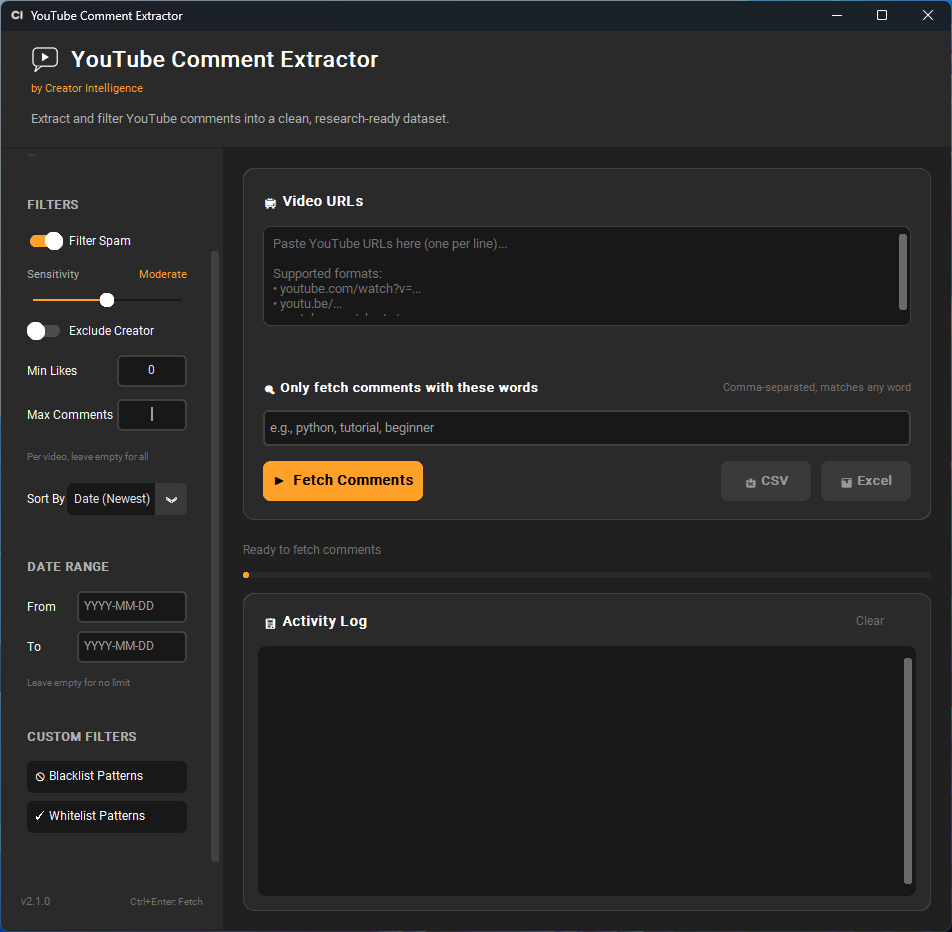 YouTube Comment Extractor Screenshot