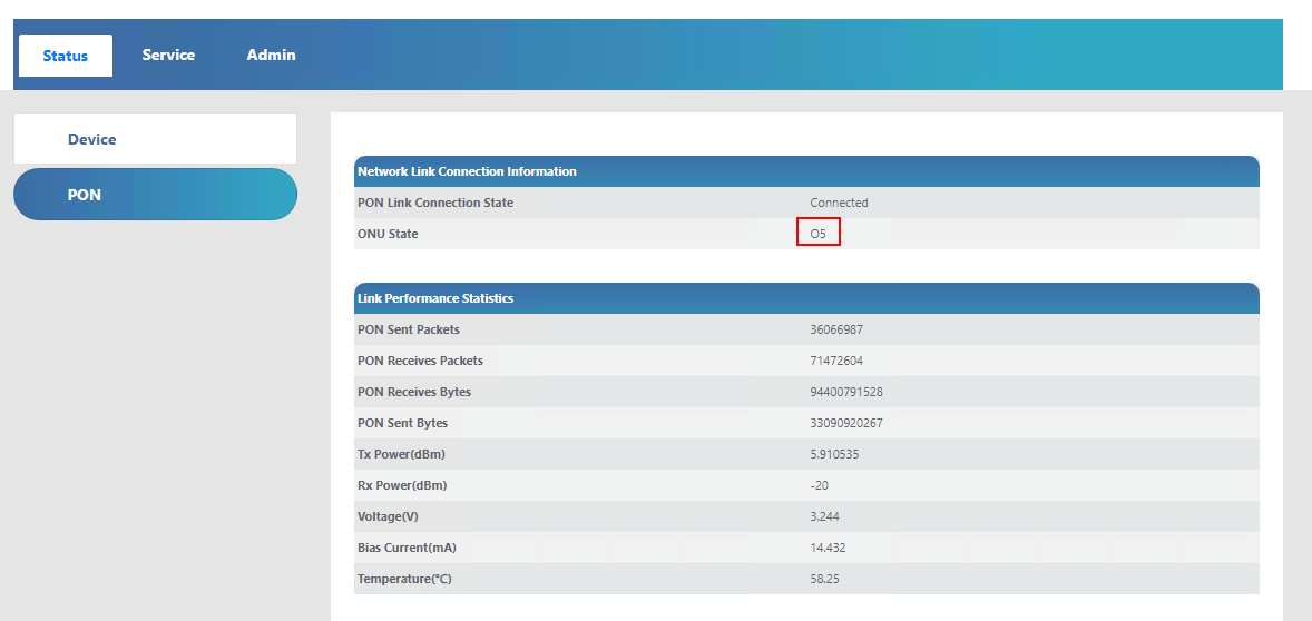 WAS-110 Fibre Connectivity Web UI