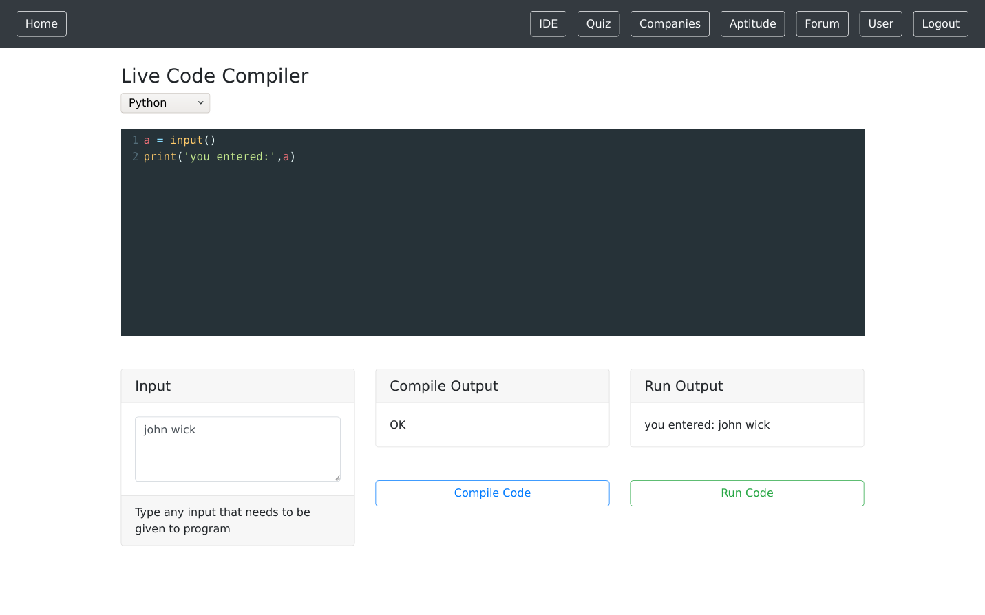Code Compiler Page