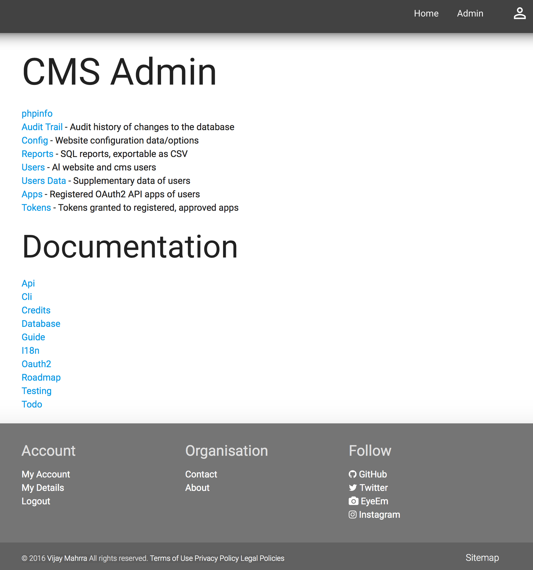 f3-cms homepage screenshot