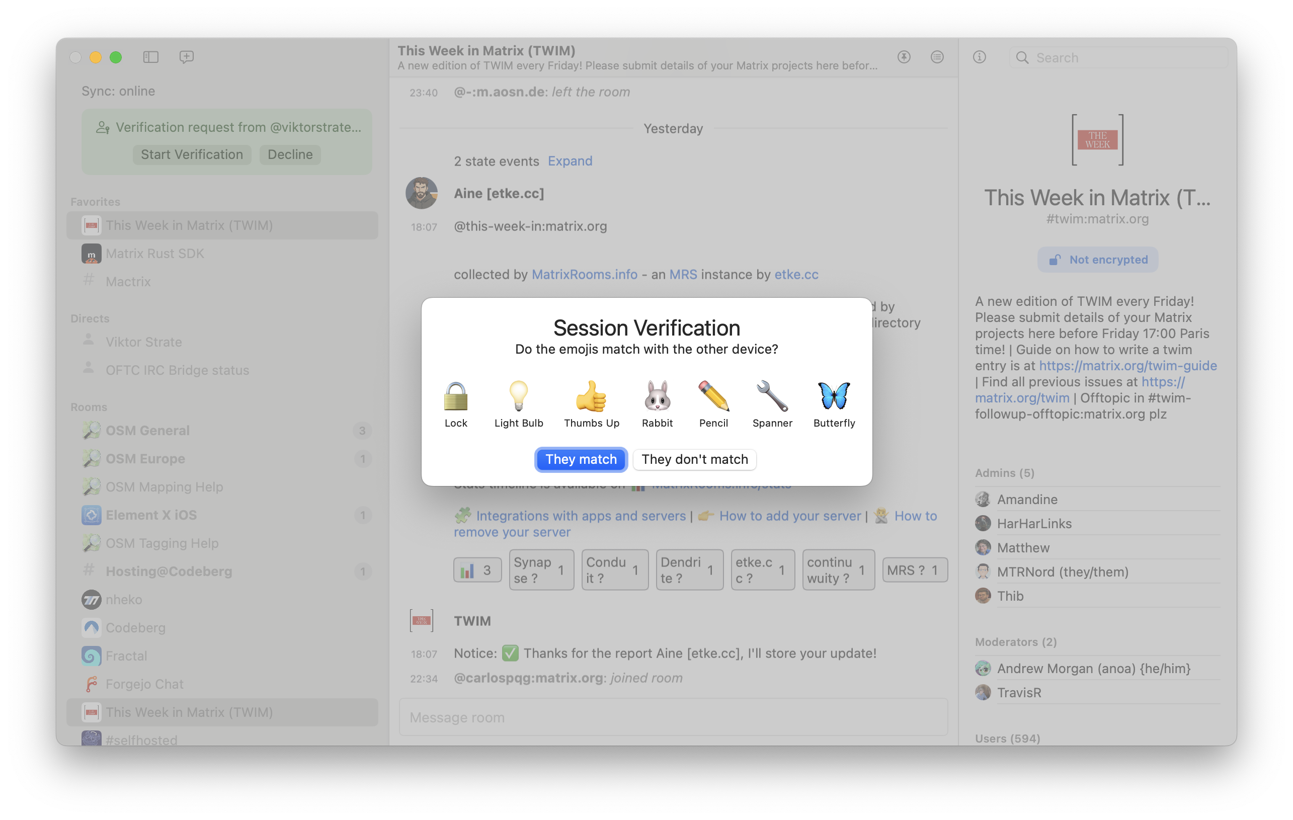 Screenshot of device emoji verification