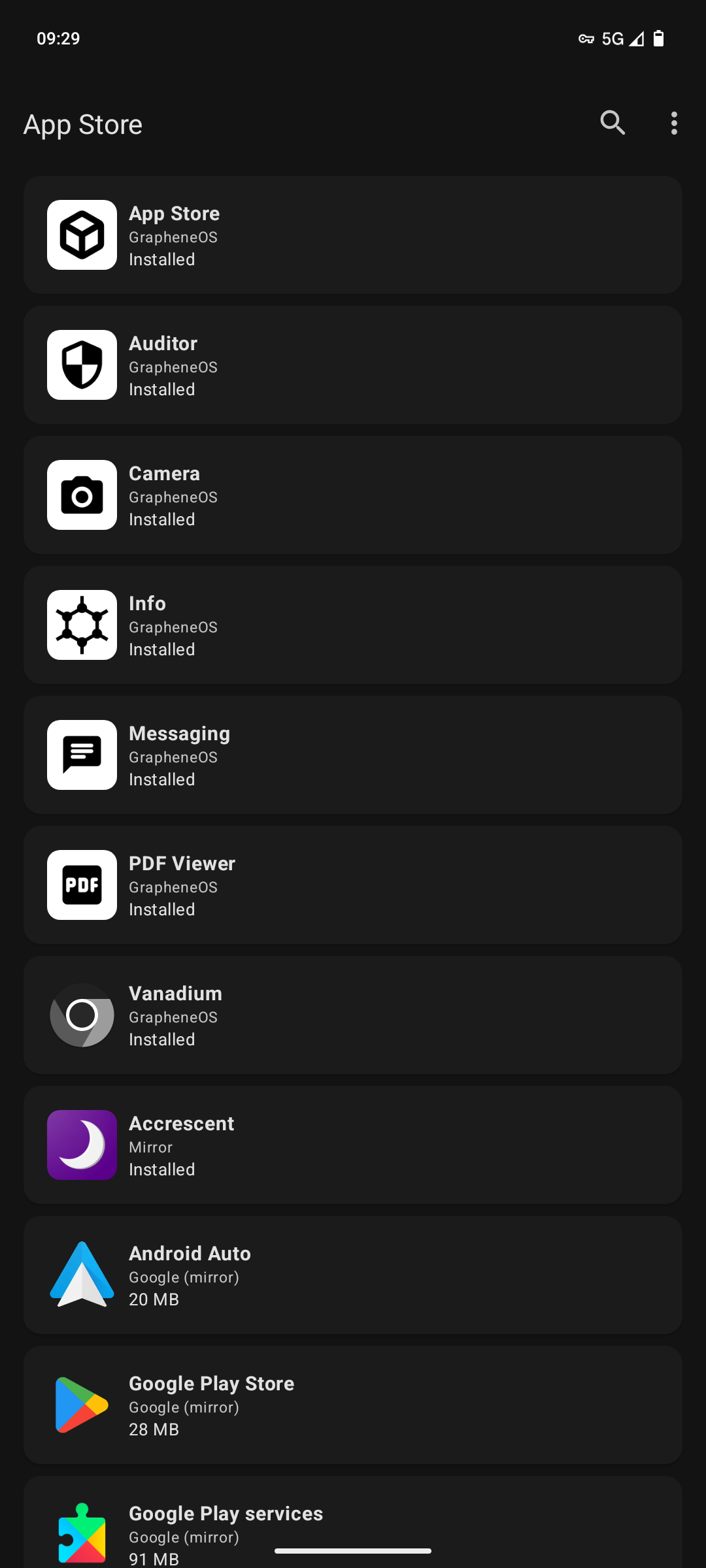 Image of GrapheneOS's App Store