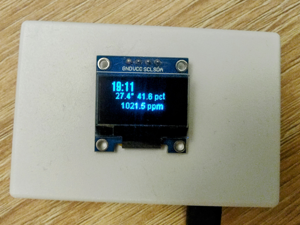 Finished sensor, showing display with values