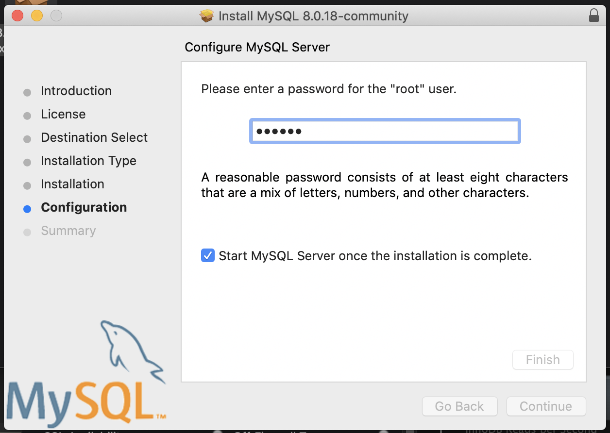 mysql server password