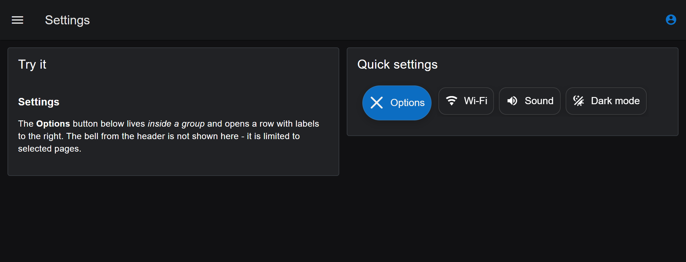 In a group: a button with a label that opens a row of labelled actions inside the group