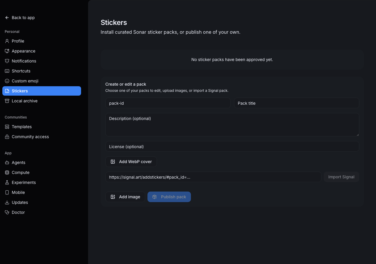 Sonar sticker settings