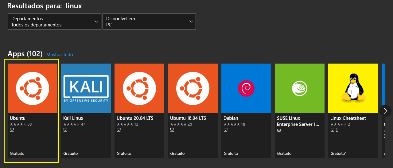 Distribuições Linux no Windows Store